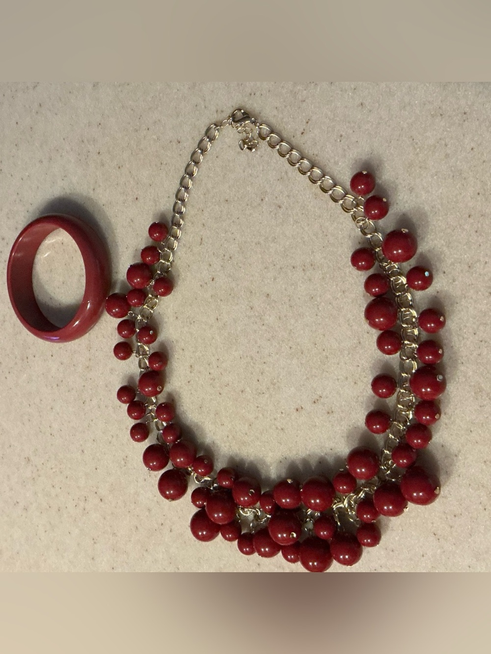Red Beaded Statement Necklace and Red Bracelet